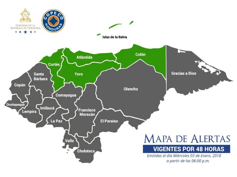 Copeco decreta Alerta Verde por 48 horas para cinco departamentos